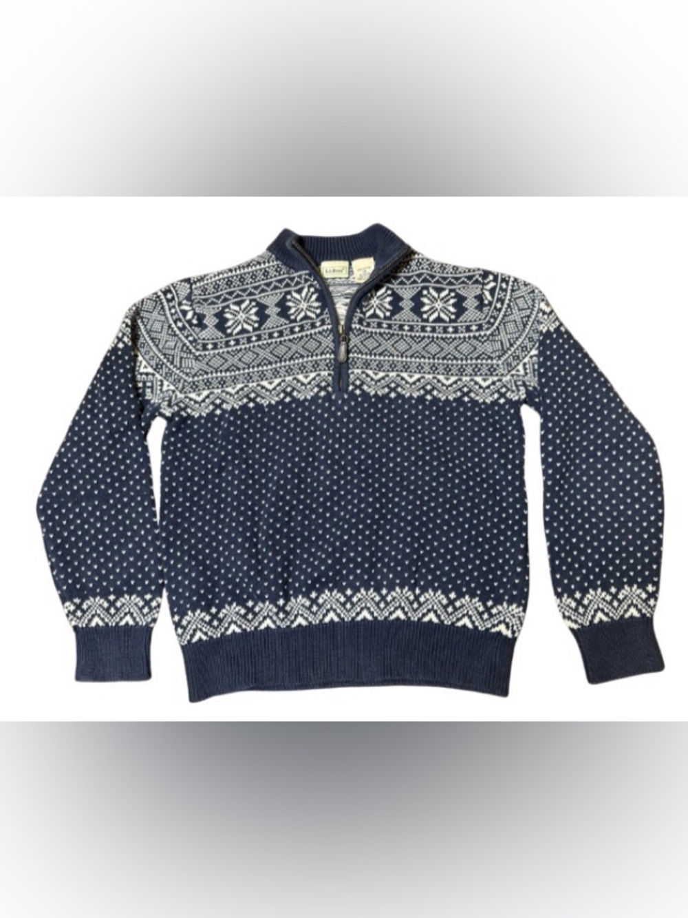 Vintage L.L. Bean Kids Nordic Fair Isle Quarter Zip Sweater Navy Blue Size S 8
